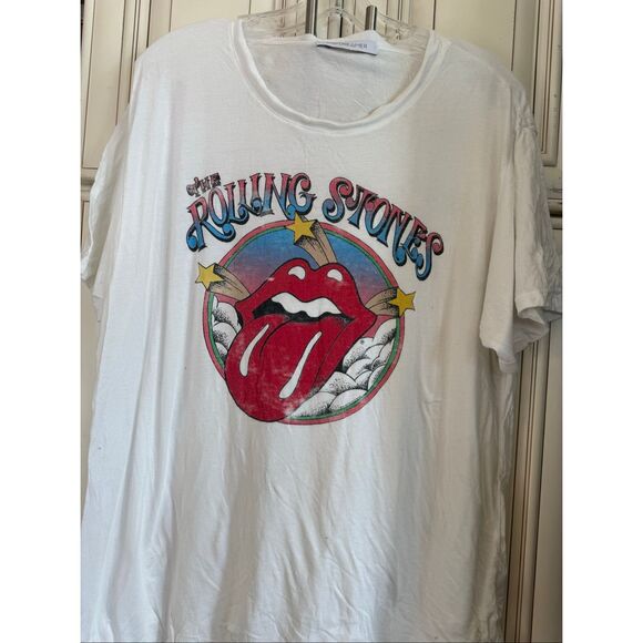 Daydreamer Women's Rolling Stones Retro Tongue Boyfriend Graphic Tee White Large - Picture 5 of 8